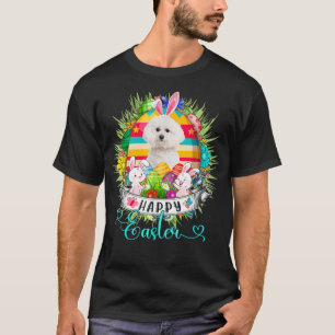 Bichon Frise Dog In Easter Eggs Basket Bunnies Hap T-Shirt