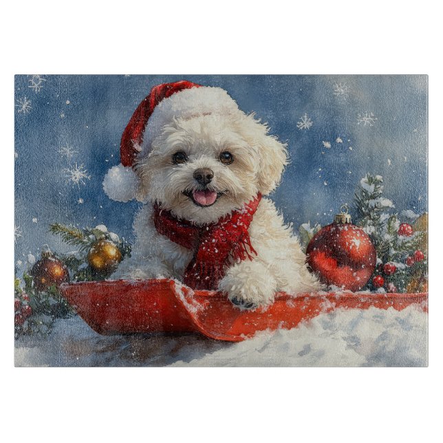 Bichon Frise Dog in Sledge Let it Snow Christmas  Cutting Board (Front)