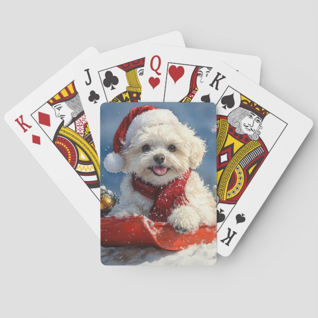 Bichon Frise Dog in Sledge Let it Snow Christmas  Playing Cards (Back)