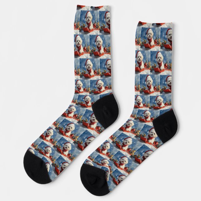 Bichon Frise Dog in Sledge Let it Snow Christmas  Socks (Left)