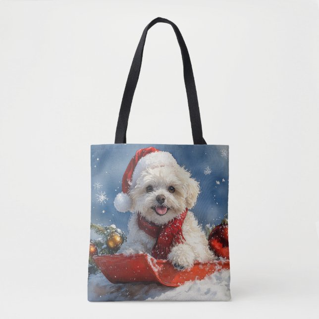 Bichon Frise Dog in Sledge Let it Snow Christmas  Tote Bag (Front)