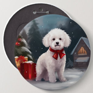 Bichon Frise Dog in Snow Christmas  6 Cm Round Badge