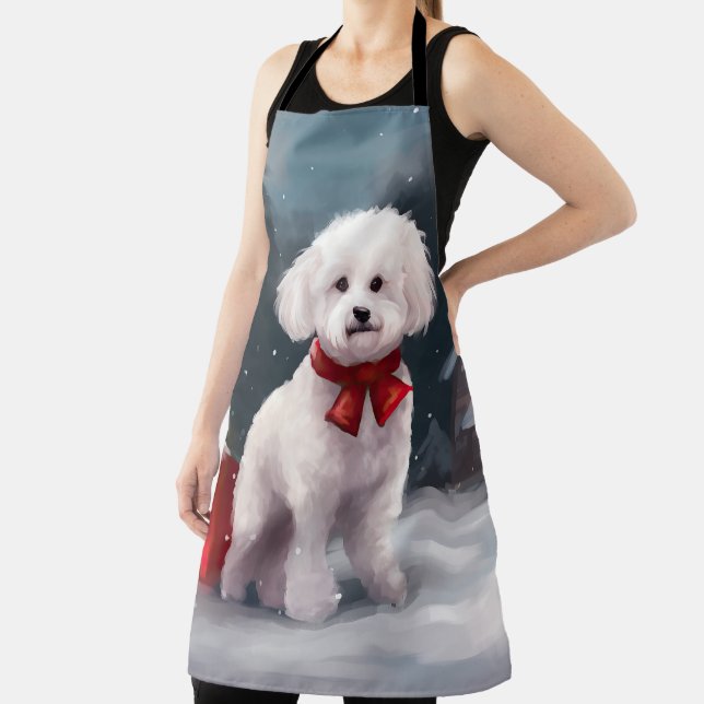 Bichon Frise Dog in Snow Christmas  Apron (Insitu)