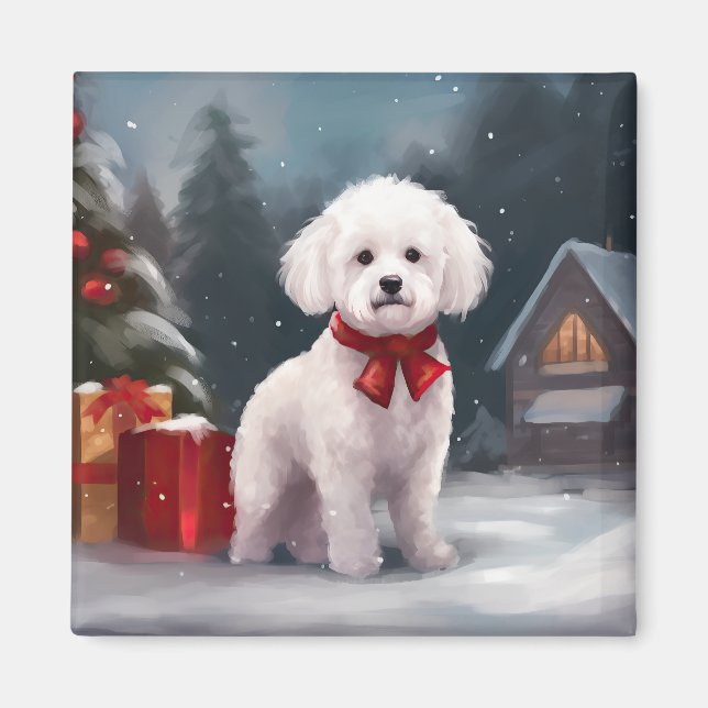 Bichon Frise Dog in Snow Christmas  Magnet (Front)