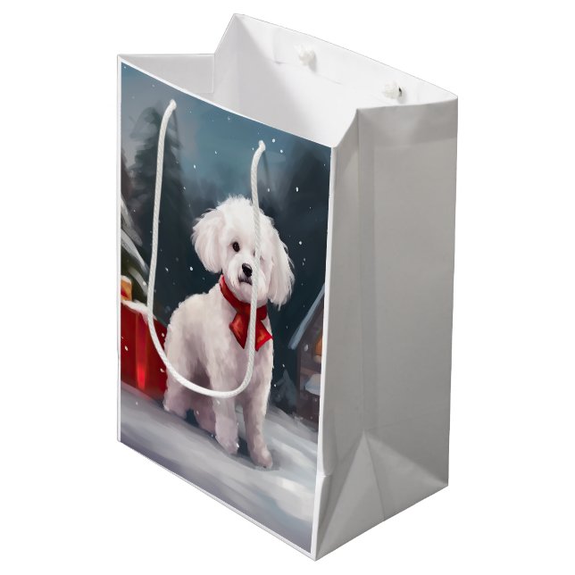 Bichon Frise Dog in Snow Christmas  Medium Gift Bag (Front Angled)