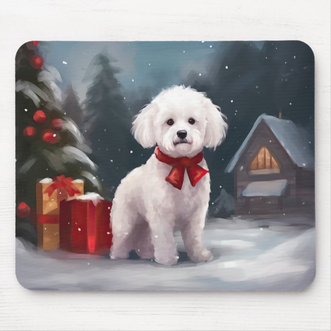 Bichon Frise Dog in Snow Christmas  Mouse Mat (Front)