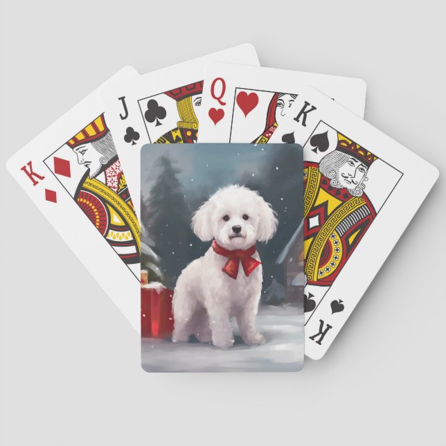 Bichon Frise Dog in Snow Christmas  Playing Cards (Back)