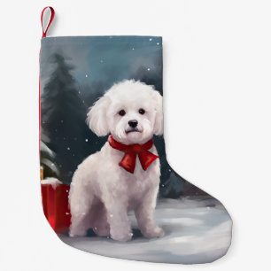 Bichon Frise Dog in Snow Christmas Small Christmas Stocking