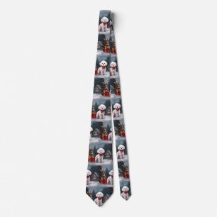 Bichon Frise Dog in Snow Christmas  Tie