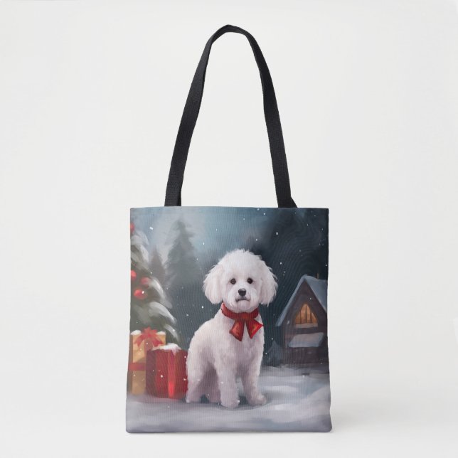 Bichon Frise Dog in Snow Christmas  Tote Bag (Front)