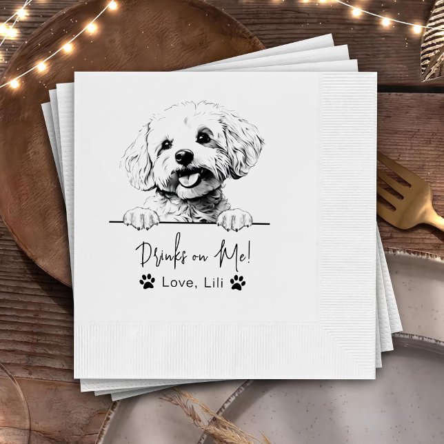 Bichon Frise Dog Personalised Drinks On Me Napkin (Creator Uploaded)