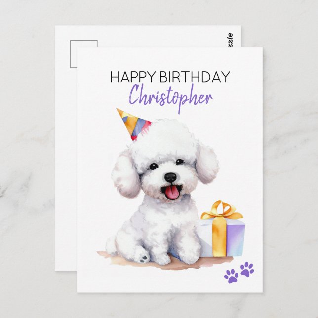 Bichon Frise Dog Personalised Happy Birthday  Postcard (Front/Back)