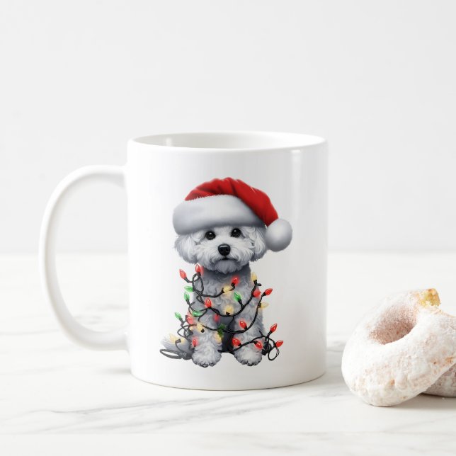 Bichon Frise Dog Puppy Christmas  Coffee Mug (With Donut)