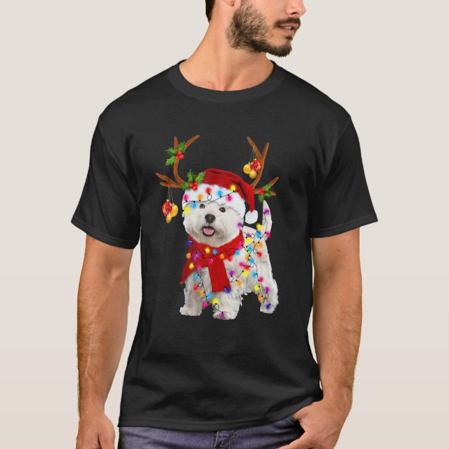 Bichon Frise Dog Reindeer Santa Christmas Funny An T-Shirt (Front)