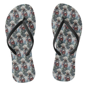 Bichon Frise Dog Riding Motorcycle Christmas Flip Flops