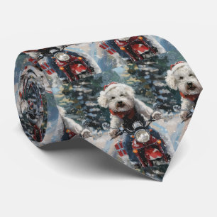 Bichon Frise Dog Riding Motorcycle Christmas Tie