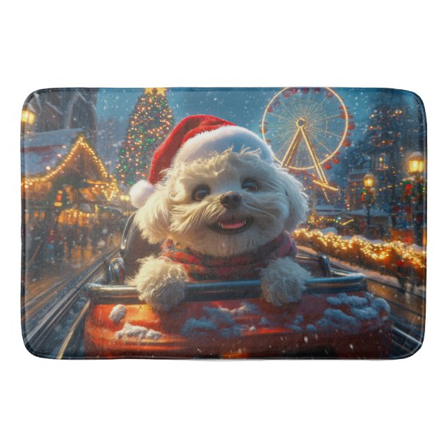 Bichon Frise Dog Roller Coaster Christmas Bath Mat (Front)