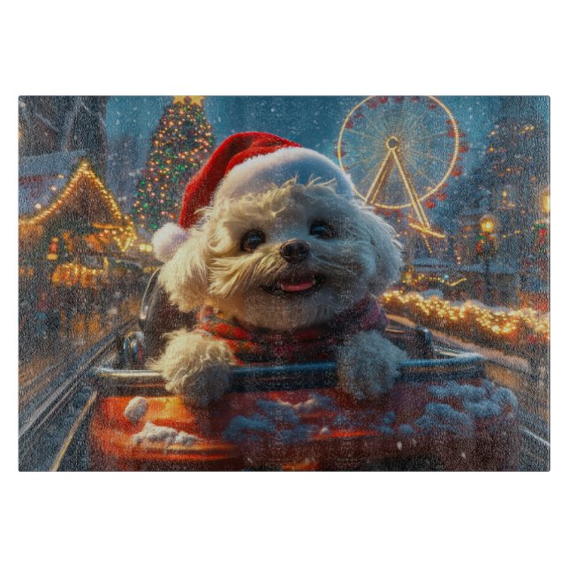 Bichon Frise Dog Roller Coaster Christmas Cutting Board (Front)