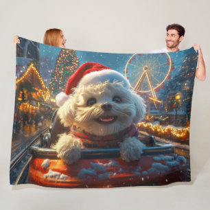 Bichon Frise Dog Roller Coaster Christmas Fleece Blanket