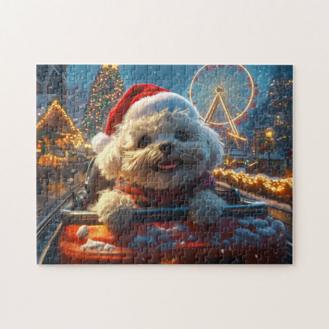 Bichon Frise Dog Roller Coaster Christmas Jigsaw Puzzle (Horizontal)