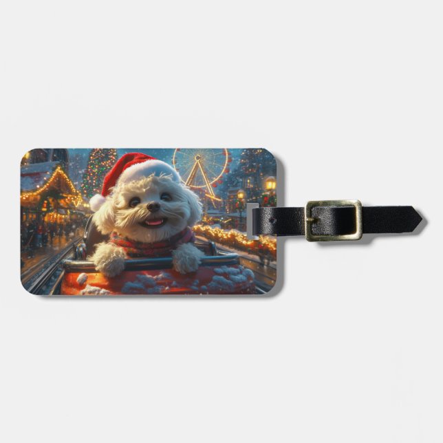 Bichon Frise Dog Roller Coaster Christmas Luggage Tag (Front Horizontal)