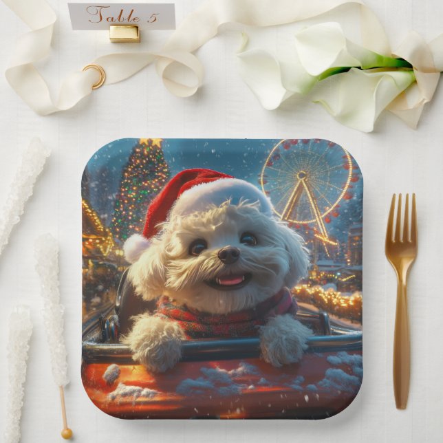 Bichon Frise Dog Roller Coaster Christmas Paper Plate (Wedding)
