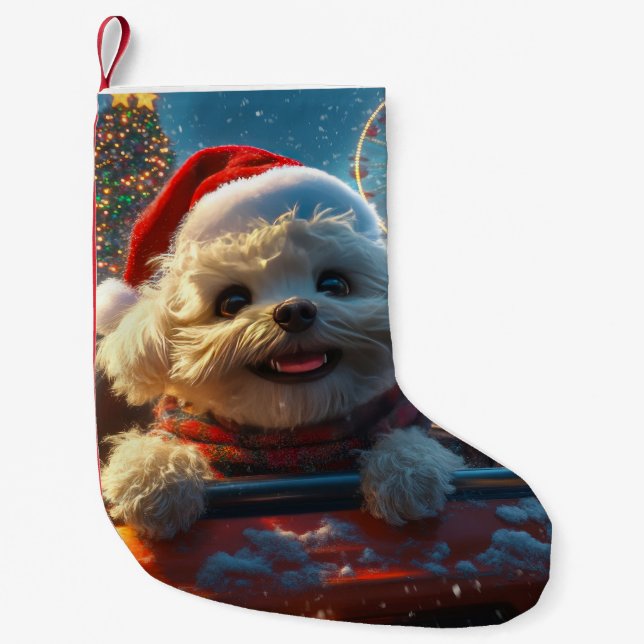 Bichon Frise Dog Roller Coaster Christmas Small Christmas Stocking (Front)