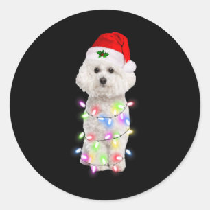 Bichon Frise Dog Santa Christmas Tree Lights Xmas  Classic Round Sticker