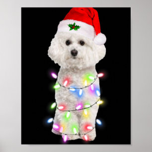 Bichon Frise Dog Santa Christmas Tree Lights Xmas Poster