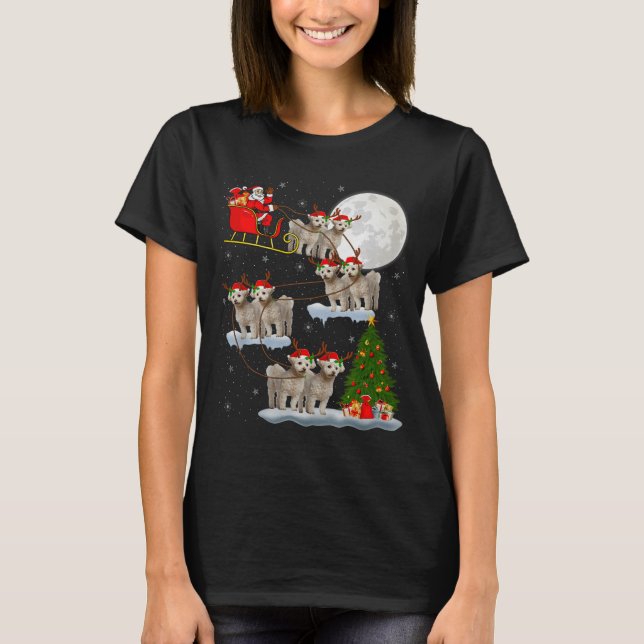 Bichon Frise Dog Santa Sleigh Flying Funny Magical T-Shirt (Front)