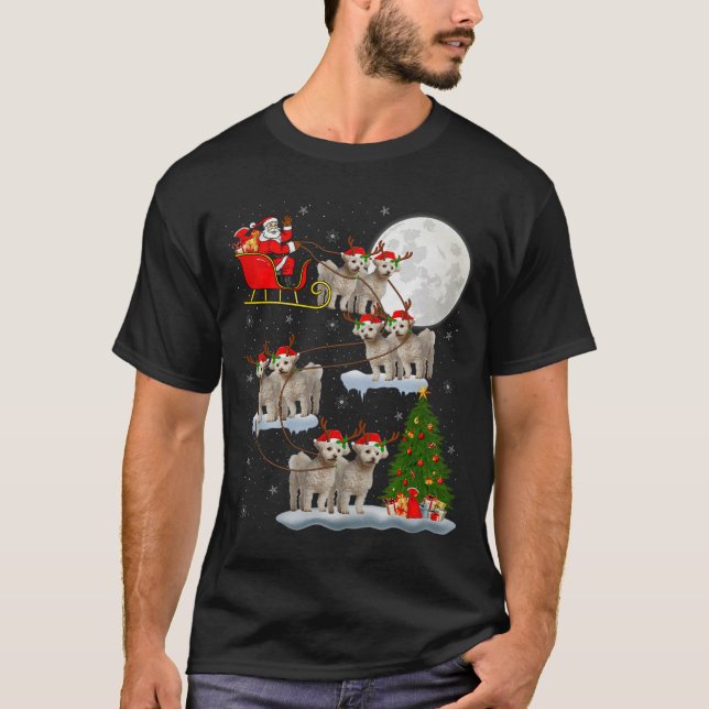 Bichon Frise Dog Santa Sleigh Flying Funny Magical T-Shirt (Front)