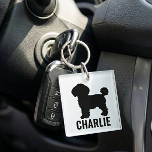 Bichon Frise Dog Silhouette Personalised Name Key Ring