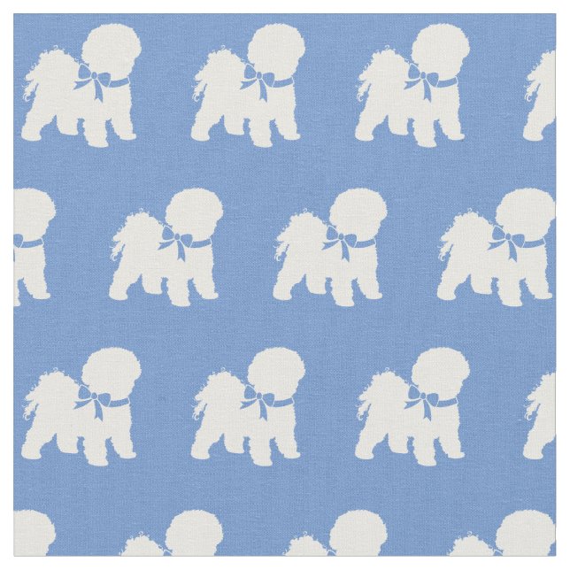 Bichon Frise Dog Silhouette Pet Light Blue Fabric (Close Up)