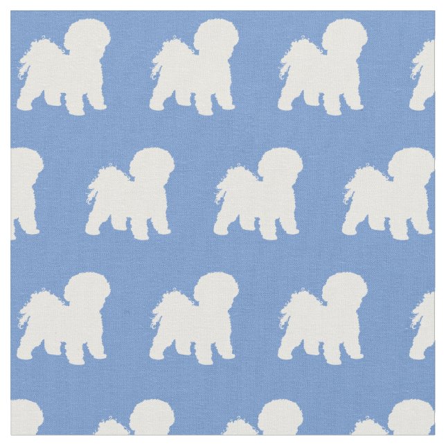 Bichon Frise Dog Silhouette Pet Light Blue Fabric (Close Up)