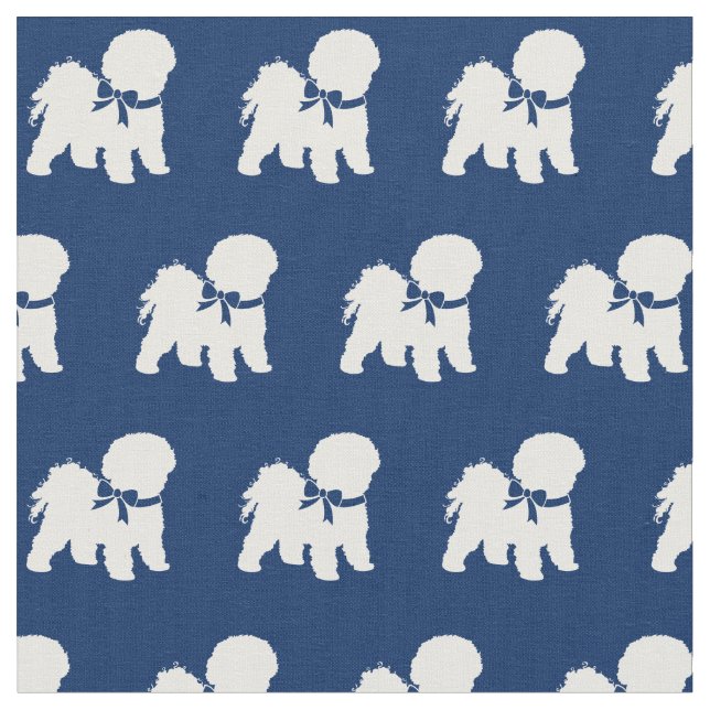 Bichon Frise Dog Silhouette Pet Navy Blue Fabric (Close Up)