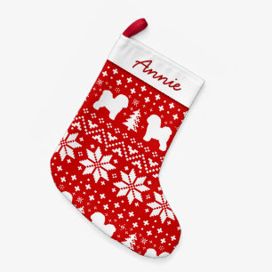 Bichon Frise Dog Silhouettes Holiday Pattern Cute Small Christmas Stocking