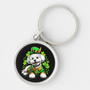Bichon Frise Dog St Patrick's Day Key Ring