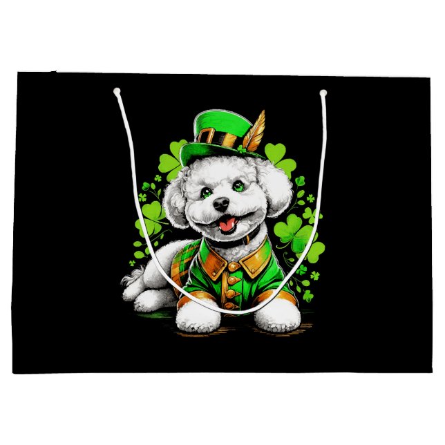 Bichon Frise Dog St Patrick's Day Large Gift Bag (Back)