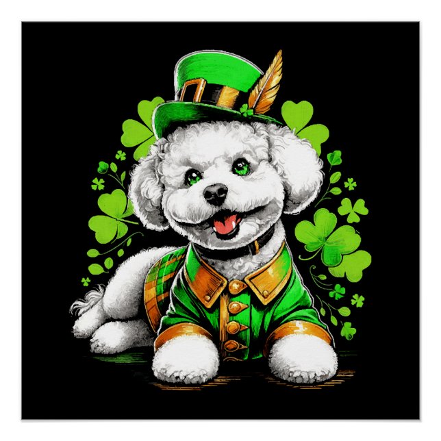 Bichon Frise Dog St Patrick's Day Poster (Front)