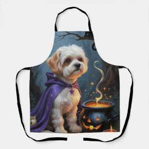 Bichon Frise Dog Whimsical Halloween Painting Apron