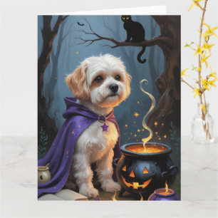 Bichon Frise Dog Whimsical Halloween Painting Card