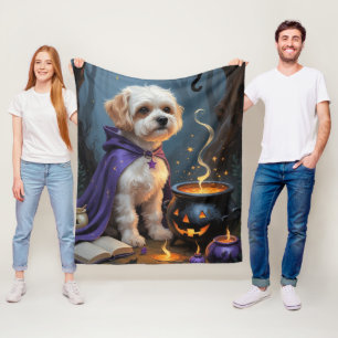 Bichon Frise Dog Whimsical Halloween Painting Fleece Blanket