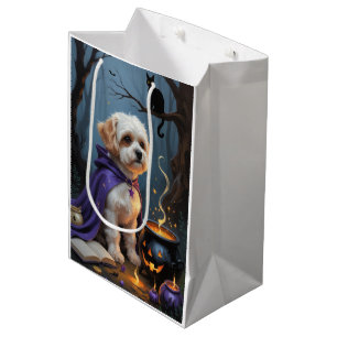 Bichon Frise Dog Whimsical Halloween Painting Medium Gift Bag