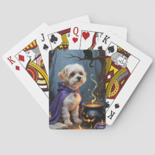 Bichon Frise Dog Whimsical Halloween Painting Playing Cards