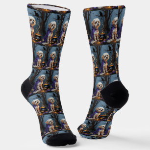 Bichon Frise Dog Whimsical Halloween Painting Socks