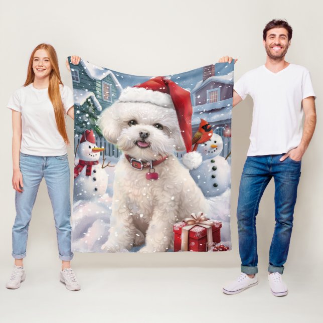 Bichon Frise Dog Winter Wonderland Christmas Joy Fleece Blanket (In Situ)