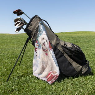 Bichon Frise Dog Winter Wonderland Christmas Joy Golf Towel