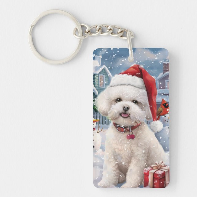 Bichon Frise Dog Winter Wonderland Christmas Joy Key Ring (Front)
