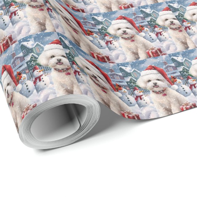 Bichon Frise Dog Winter Wonderland Christmas Joy Wrapping Paper (Roll Corner)