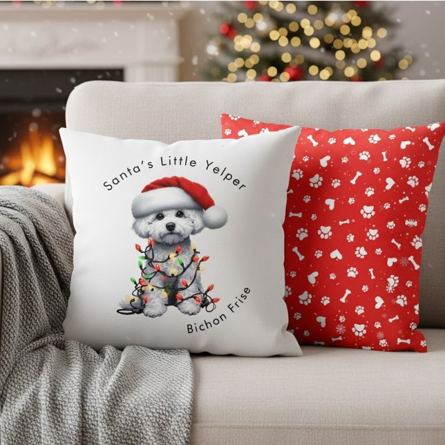 Bichon Frise Dog Wrapped In Christmas Light Cushion (Creator Uploaded)